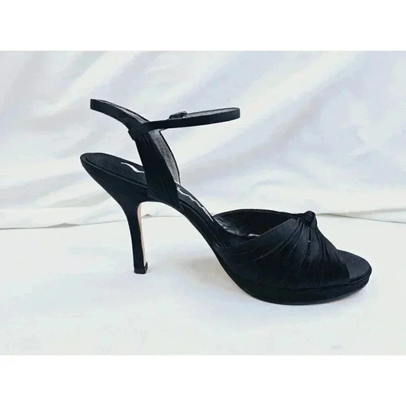 Nina Shoes - Nina Size 8.5M Women's Black Luster "Cupcake" Open Toe Ankle Strap Pumps